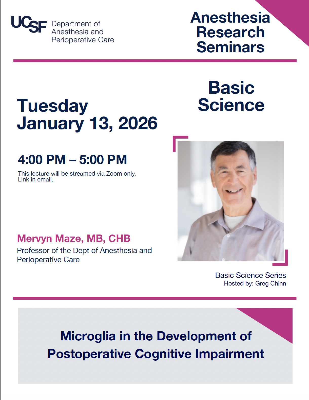 Event flyer featuring smiling man with short dark hair.