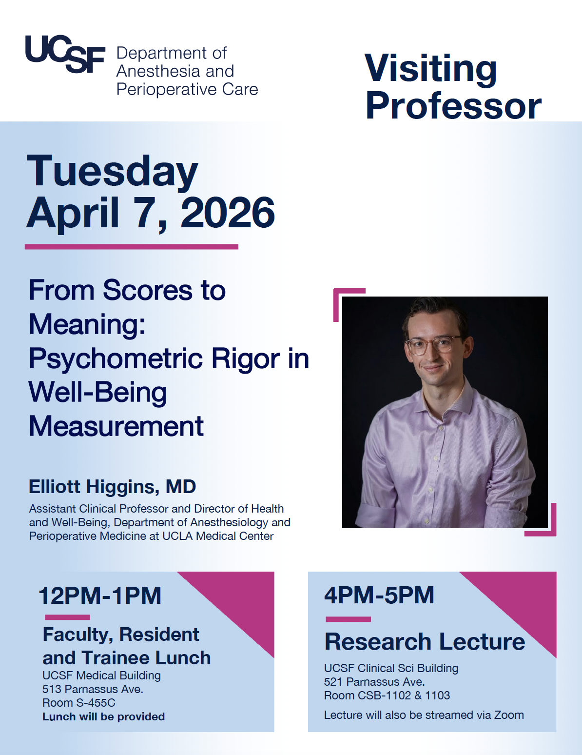 Event flyer featuring a man wearing glasses and a pink shirt.