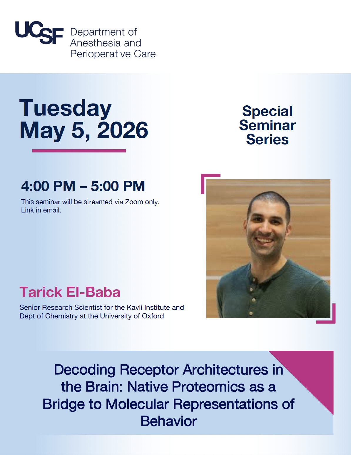 Event flyer featuring a smiling man with short dark hair wearing a green henley top.