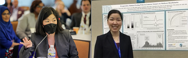 side by side photos of a women giving presentation