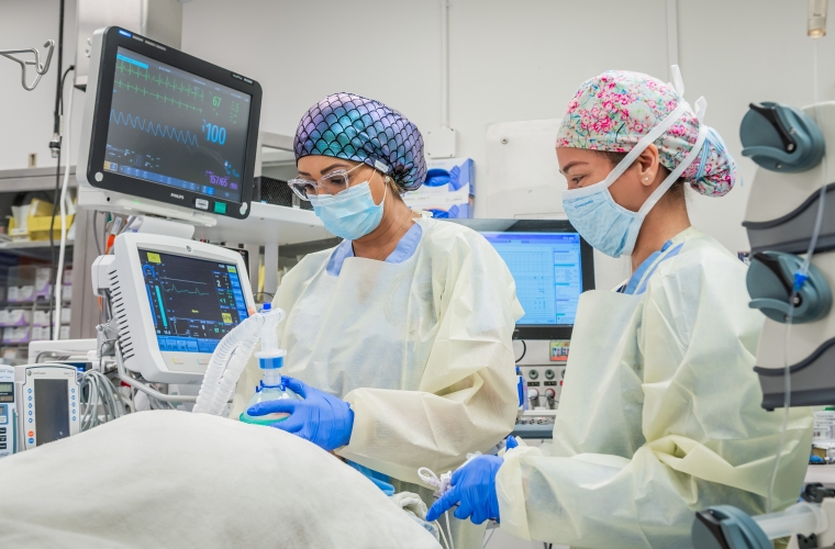 Dr. Odmara Barreto Chang and a colleague in the OR on Parnassus