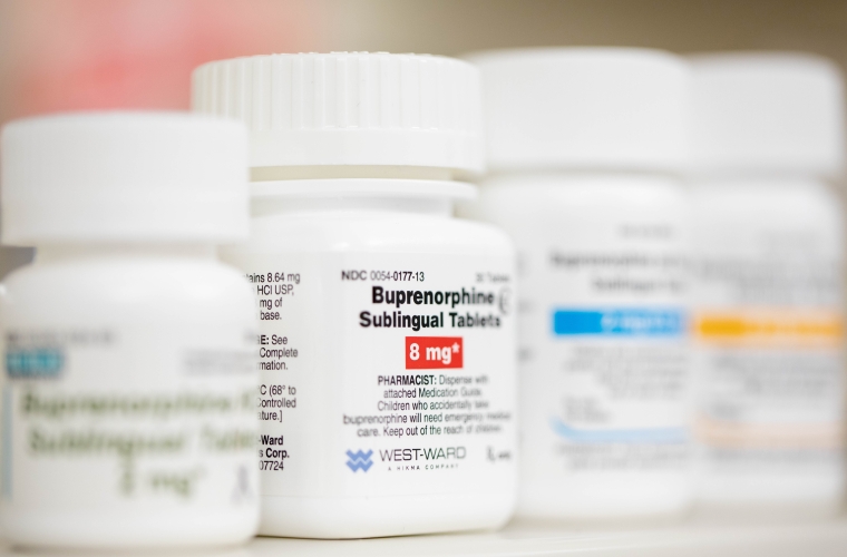 Buprenorphine, in the sublingual tablet form, sits on the shelf at the Department of Public Health Community Behavioral Health Services (CBHS) Pharmacy