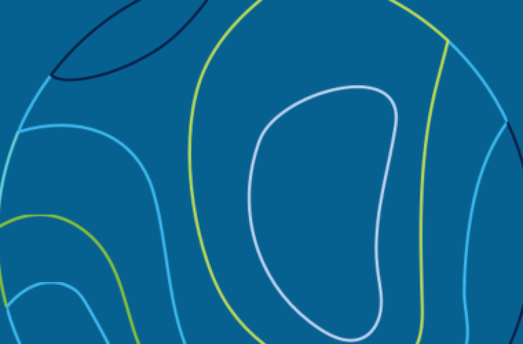 Curved blue and green pattern on a blue background.