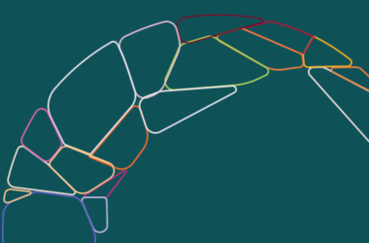 Green background with multicolored arc cell design.
