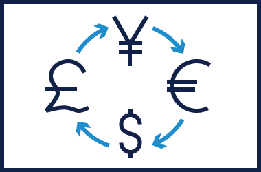 Currency symbols with arrows connected them in a circle