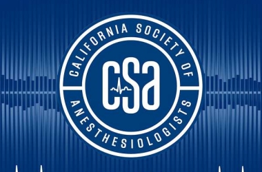 Blue background with white text and a heartbeat graphic reading "Vital Times California Society of Anesthesiologists CSA, The CSA Podcast csahq.org."
