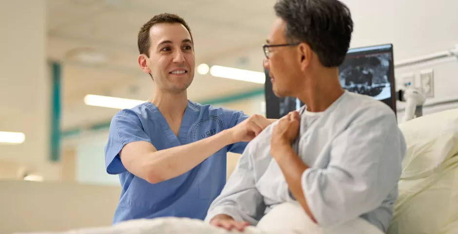 Dr. Chris Abrecht with a patient.