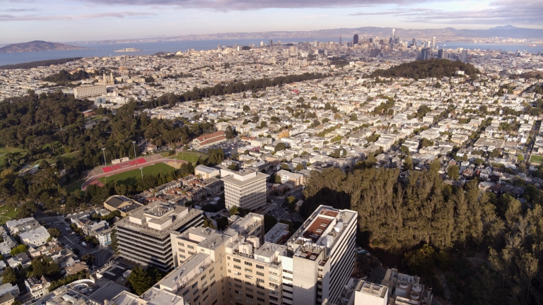 Aerial view looking towards downtown SF from the UCSF Parnassus Campus