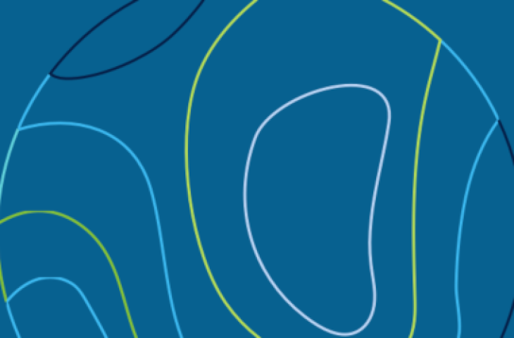 Curved blue and green pattern on a blue background.