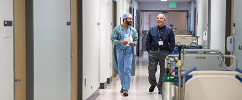 Mario De Pinto and Resident in UCSF Helen Diller Medical Center on Parnassus hallway