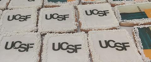 Tray of cookies with the UCSF logo for staff appreciation and welcomes