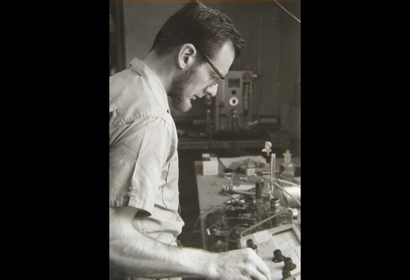 John Severinghaus, MD, tinkering with BGA machine in his lab