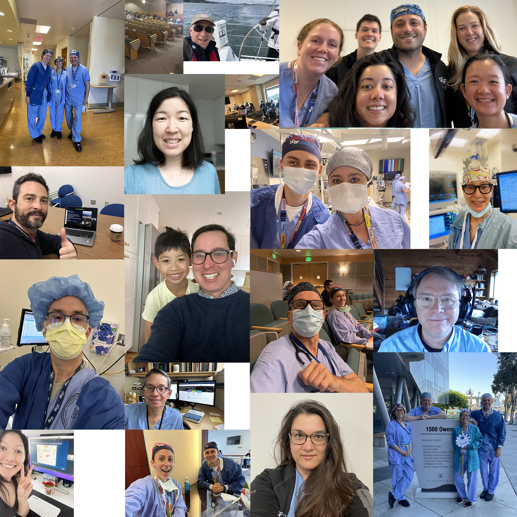 Montage of department members at various sites during the July 5th, 2023 Grand Rounds