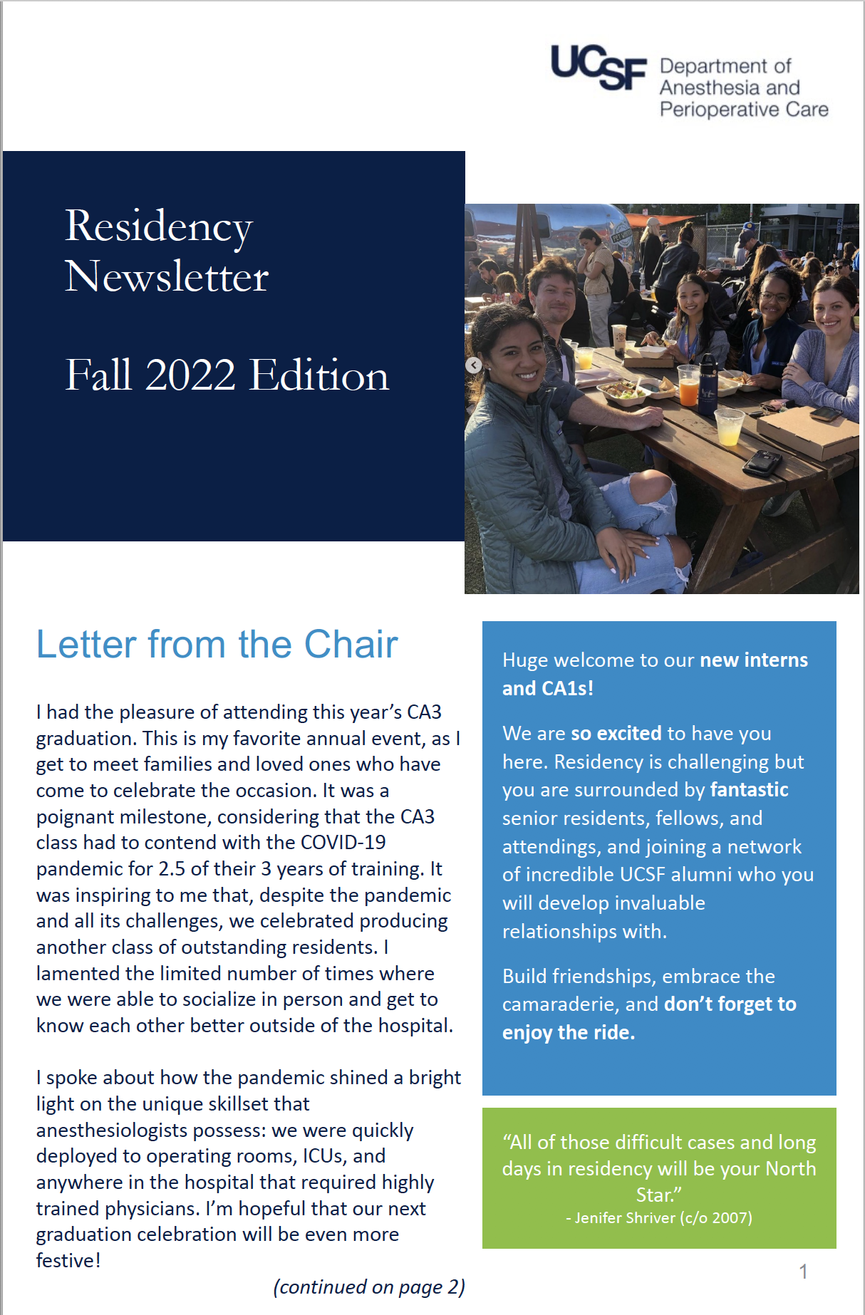 Residency Newsletter, Fall 2022
