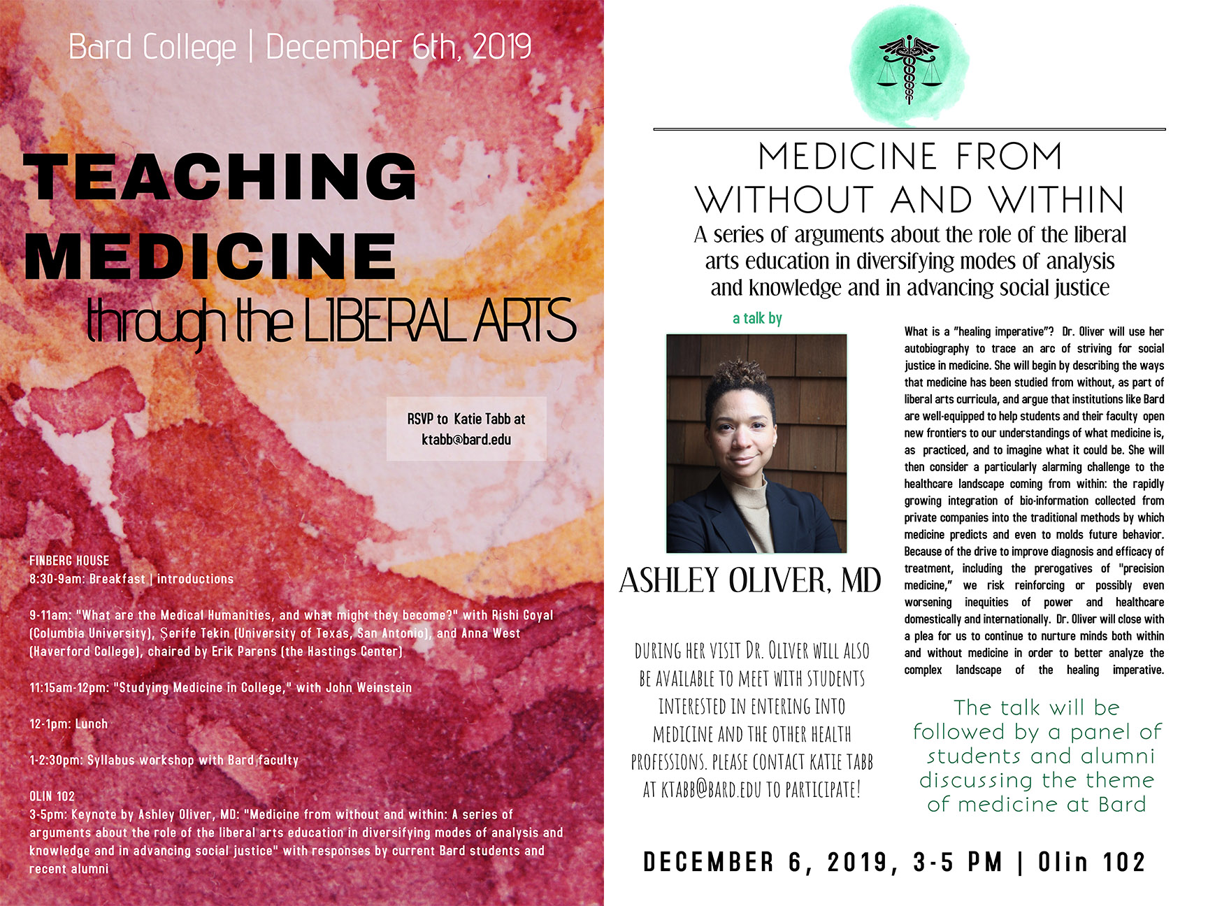 Flyers for Bard College Conference and Dr. Oliver's Keynote Lecture